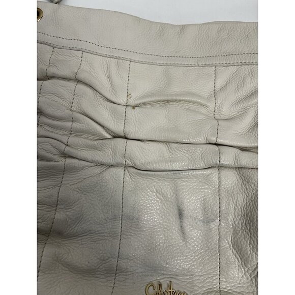 Cole Haan Ruched Cream Genuine Leather Hobo Shoulder Bag Gold accents Zipper - Picture 6 of 14
